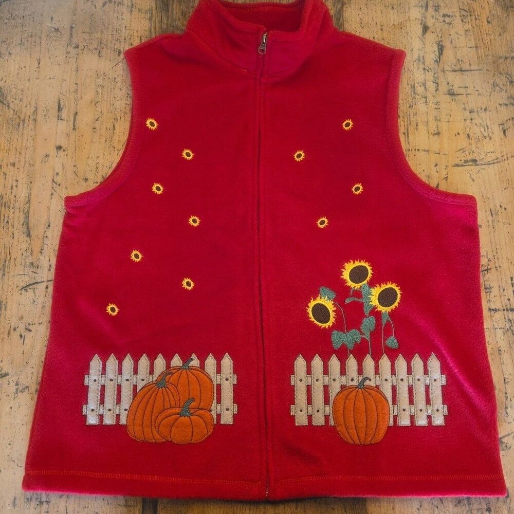 BAXTER & WELLS Vtg Fall Fleece Zip-Up Vest Size‎ XL Teacher Vest Pumpkins
